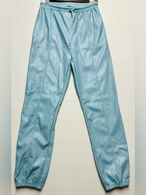 NWT SHEIN BAE Baby Blue Faux Leather Jogger Pants Small Drawstring High Rise